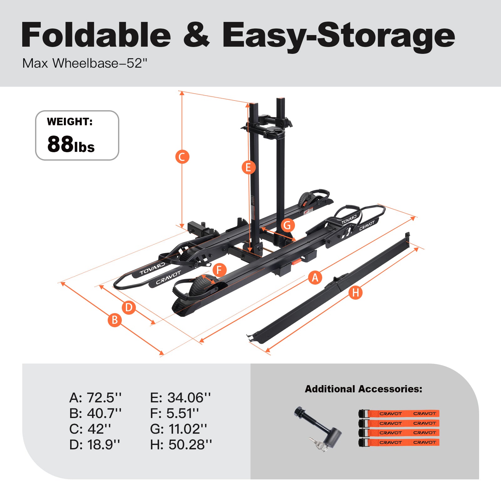 CRAVOT CyberRack S2 Hitch Bike Rack, 2’’ Receiver, 300 LBS Capacity