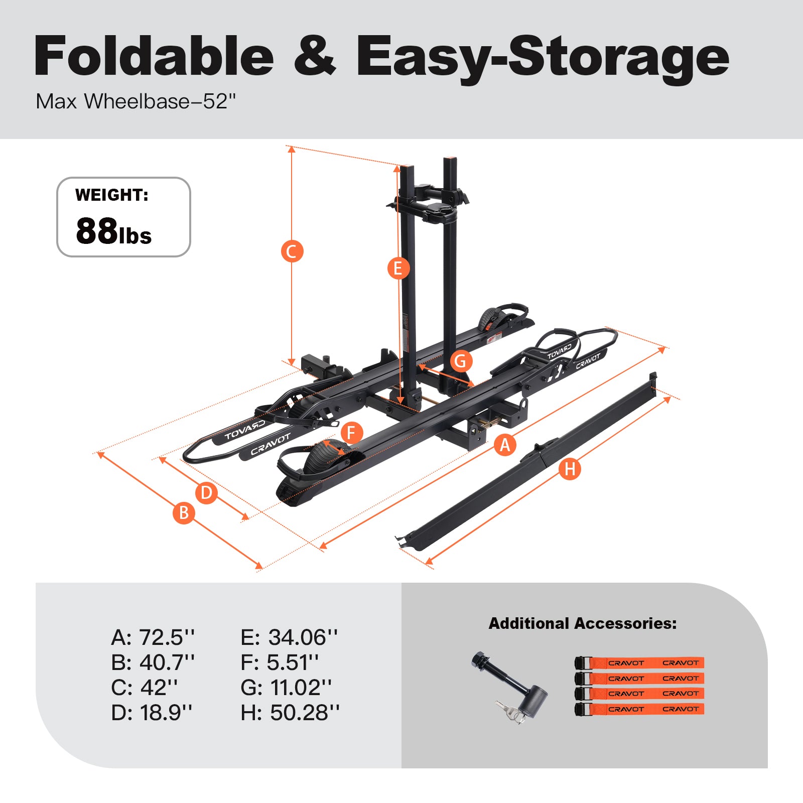 CRAVOT CyberRack S2 Hitch Bike Rack, 2’’ Receiver, 300 LBS Capacity