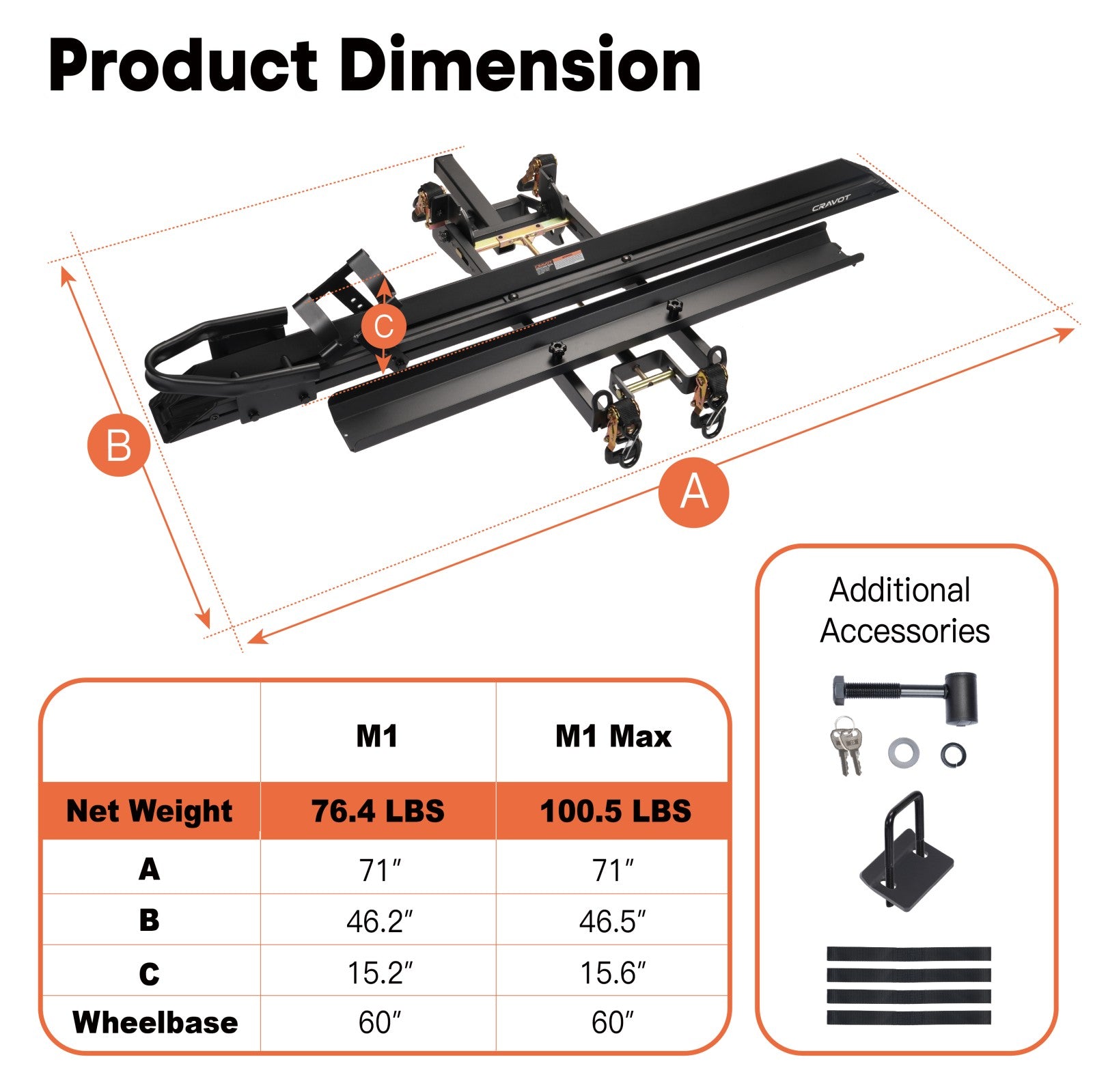 CRAVOT MotoRack M1/M1 Max Heavy Duty Foldable Hitch Motor Bike Rack