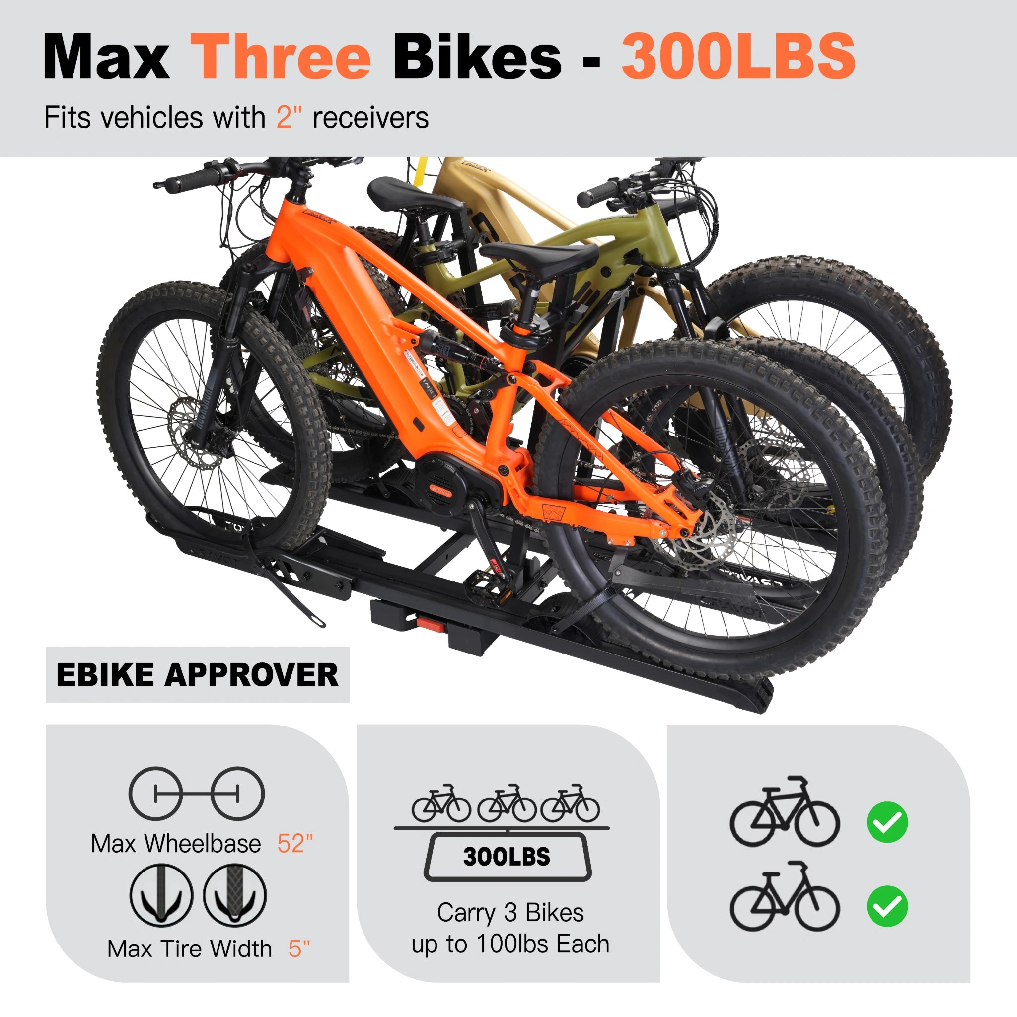 CyberRack S3 3-Bike Hitch Rack for E-Bikes