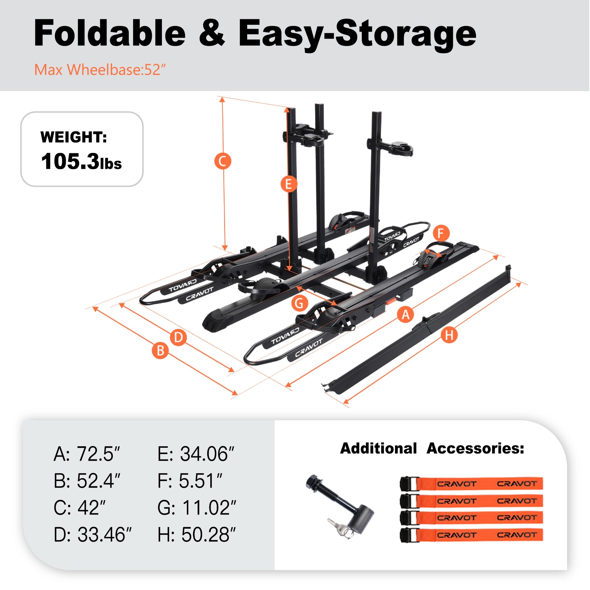 CRAVOT CyberRack S3 Hitch Bike Rack, 2’’ Receiver, 300 LBS Capacity