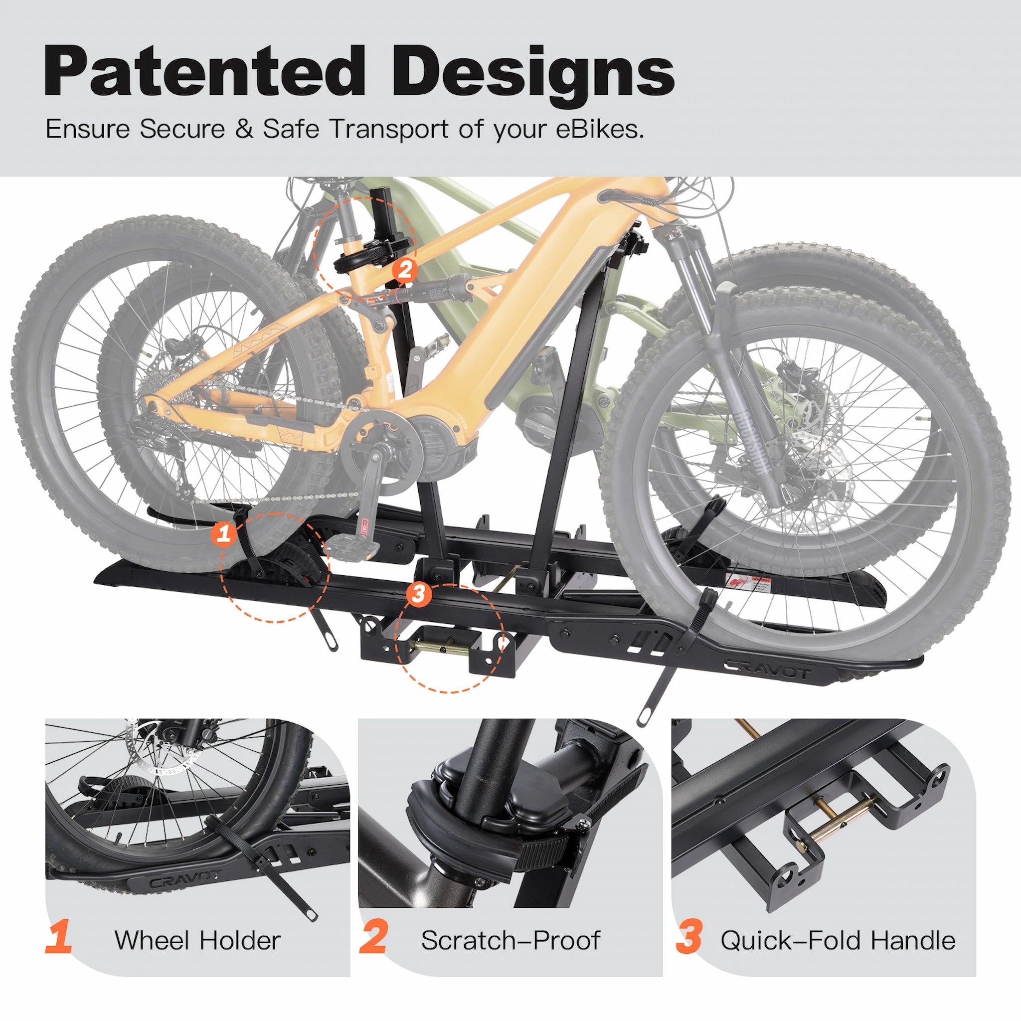 S2 Hitch Bike Rack tri-point securing