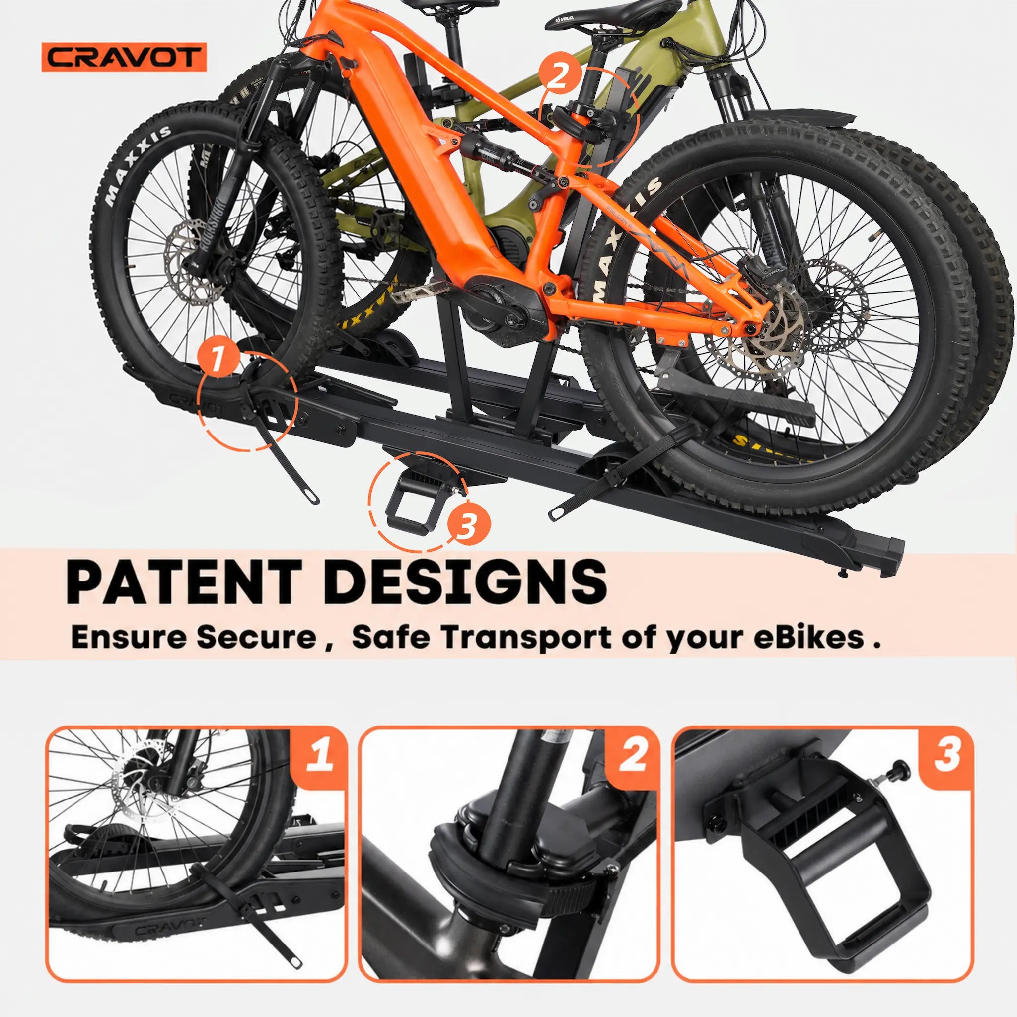 CRAVOT CyberRack E2 PLUS Built-in Ramp Hitch Bike Rack, 2’’ Receiver, 200 LBS Capacity