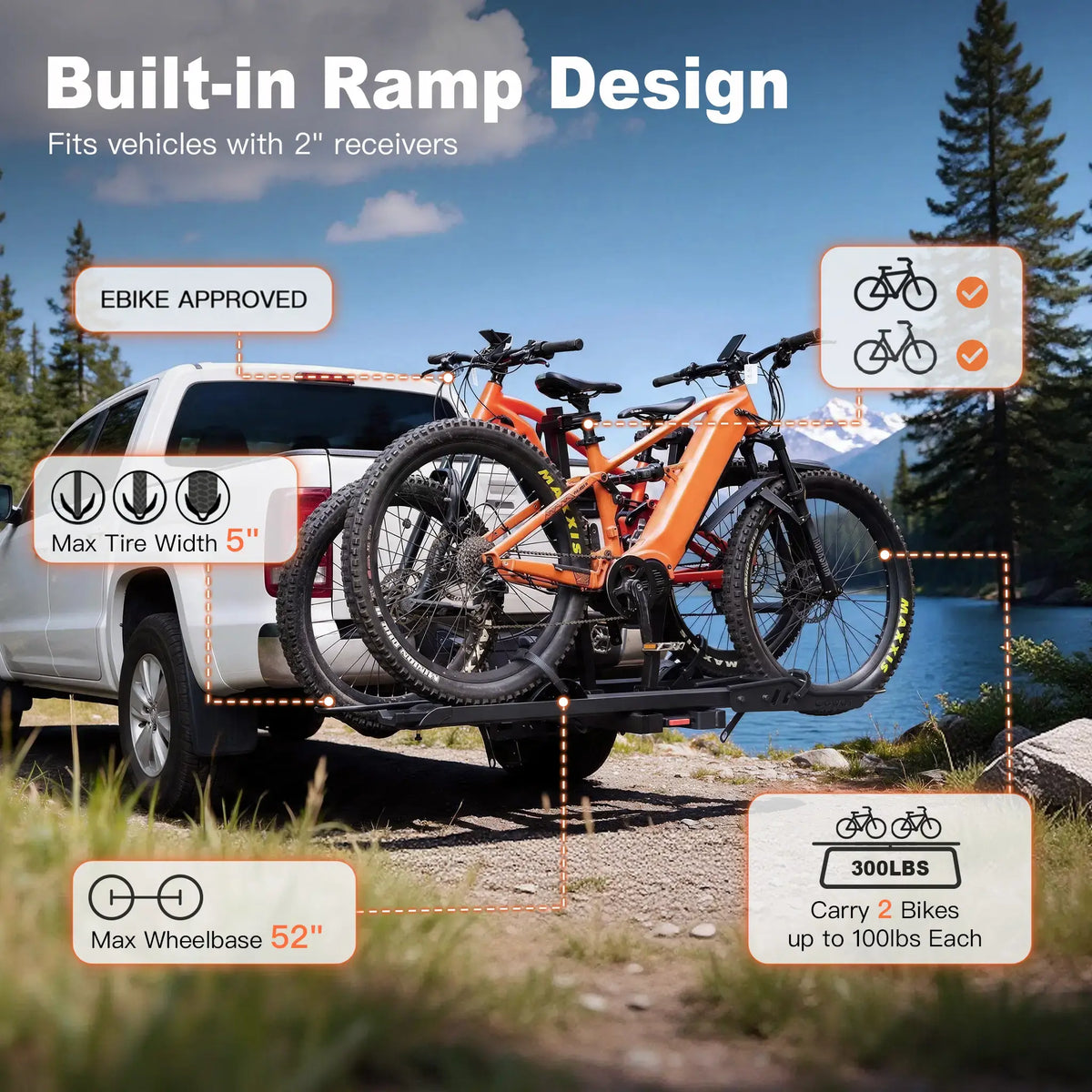 CRAVOT CyberRack S2 Evo Hitch Bike Rack Built-in Ramp, 2’’ Receiver, 300 LBS Capacity