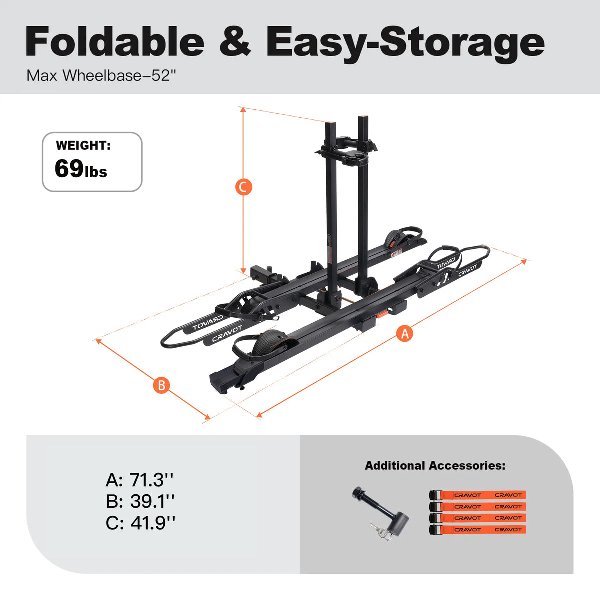 CRAVOT CyberRack S2 Evo Hitch Bike Rack Built-in Ramp, 2’’ Receiver, 300 LBS Capacity