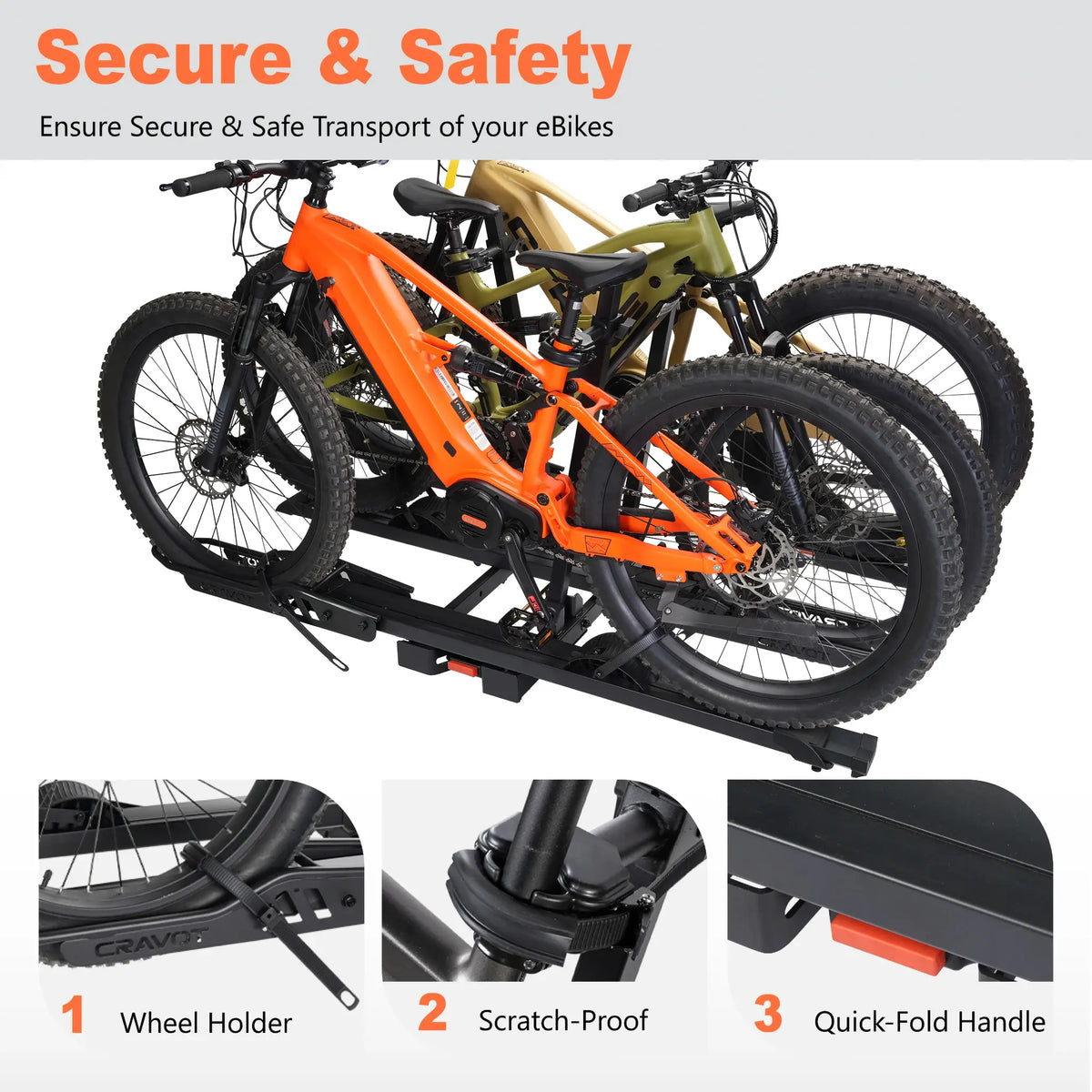 CRAVOT CyberRack S3 Evo Hitch Bike Rack Built-In Ramp, 2’’ Receiver, 300 LBS Capacity