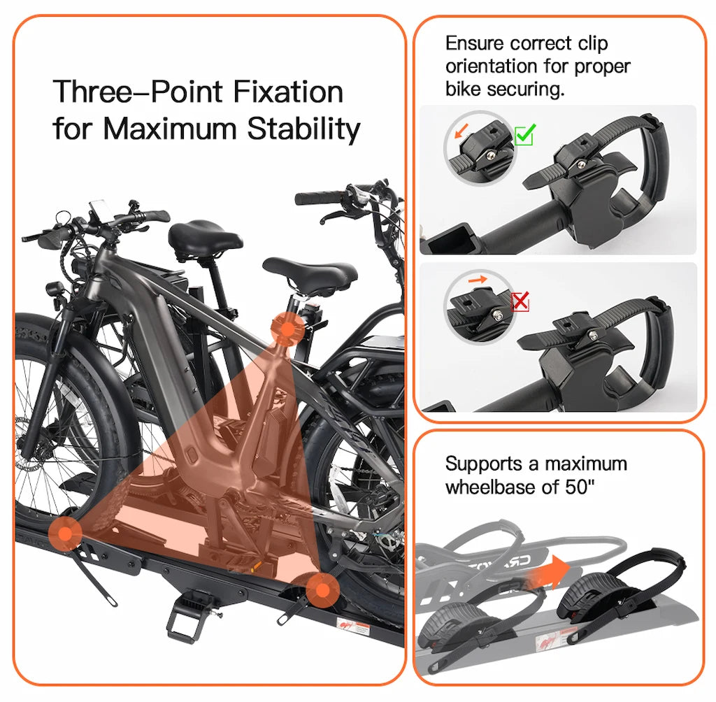 E2 Plus Hitch Bike Rack with max stable fixation and transportation