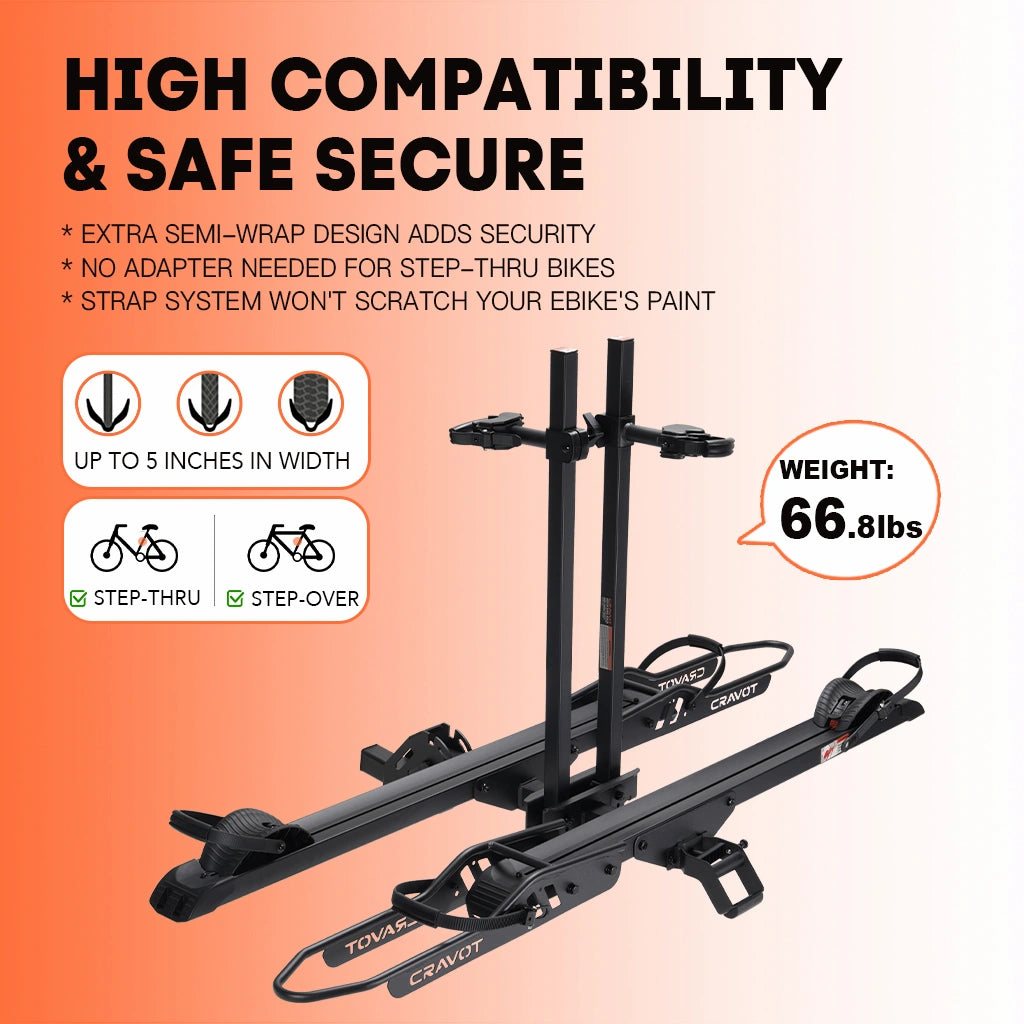 E2 Plus Hitch Bike Rack weight and work with step over and step thru bikes