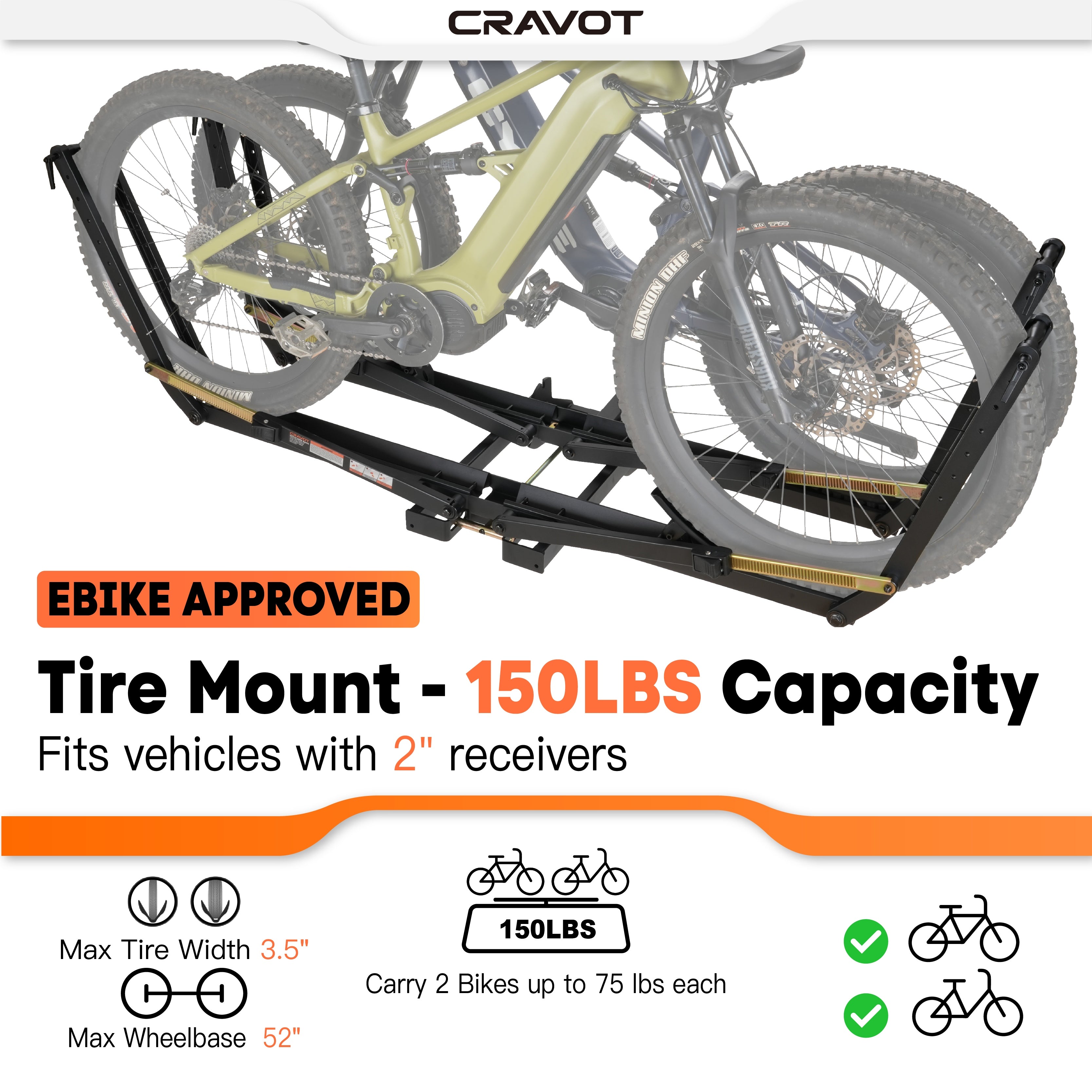 CRAVOT MagRack X2 Foldable 2-Bike Hitch Bike Rack