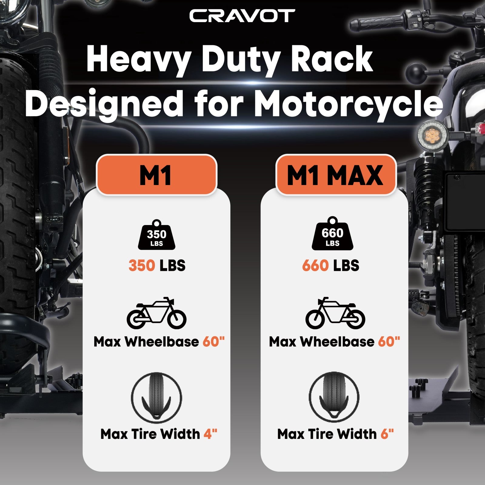 CRAVOT MotoRack M1/M1 Max Heavy Duty Foldable Hitch Motor Bike Rack