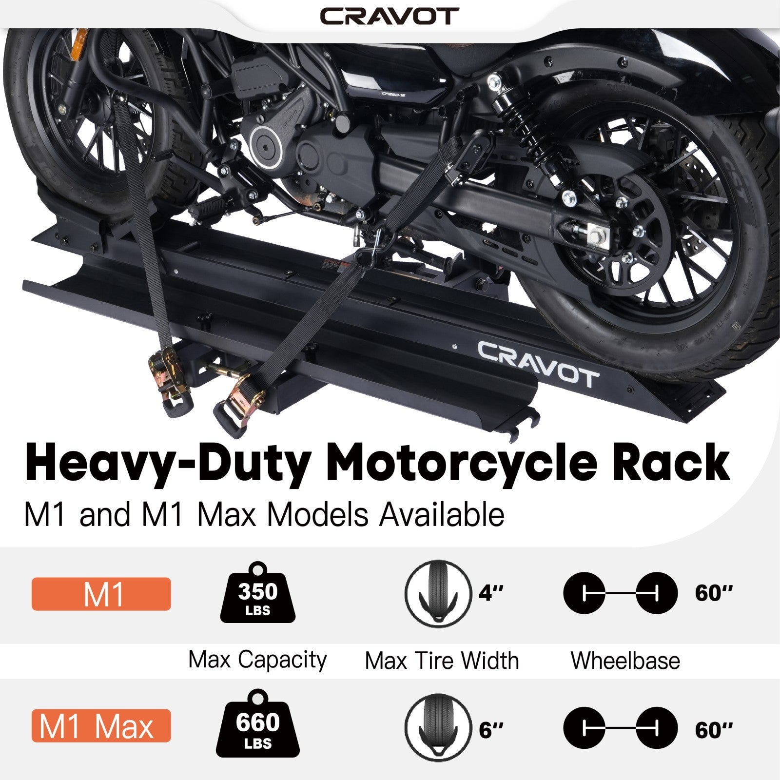 CRAVOT MotoRack M1/M1 Max Heavy Duty Foldable Hitch Motor Bike Rack