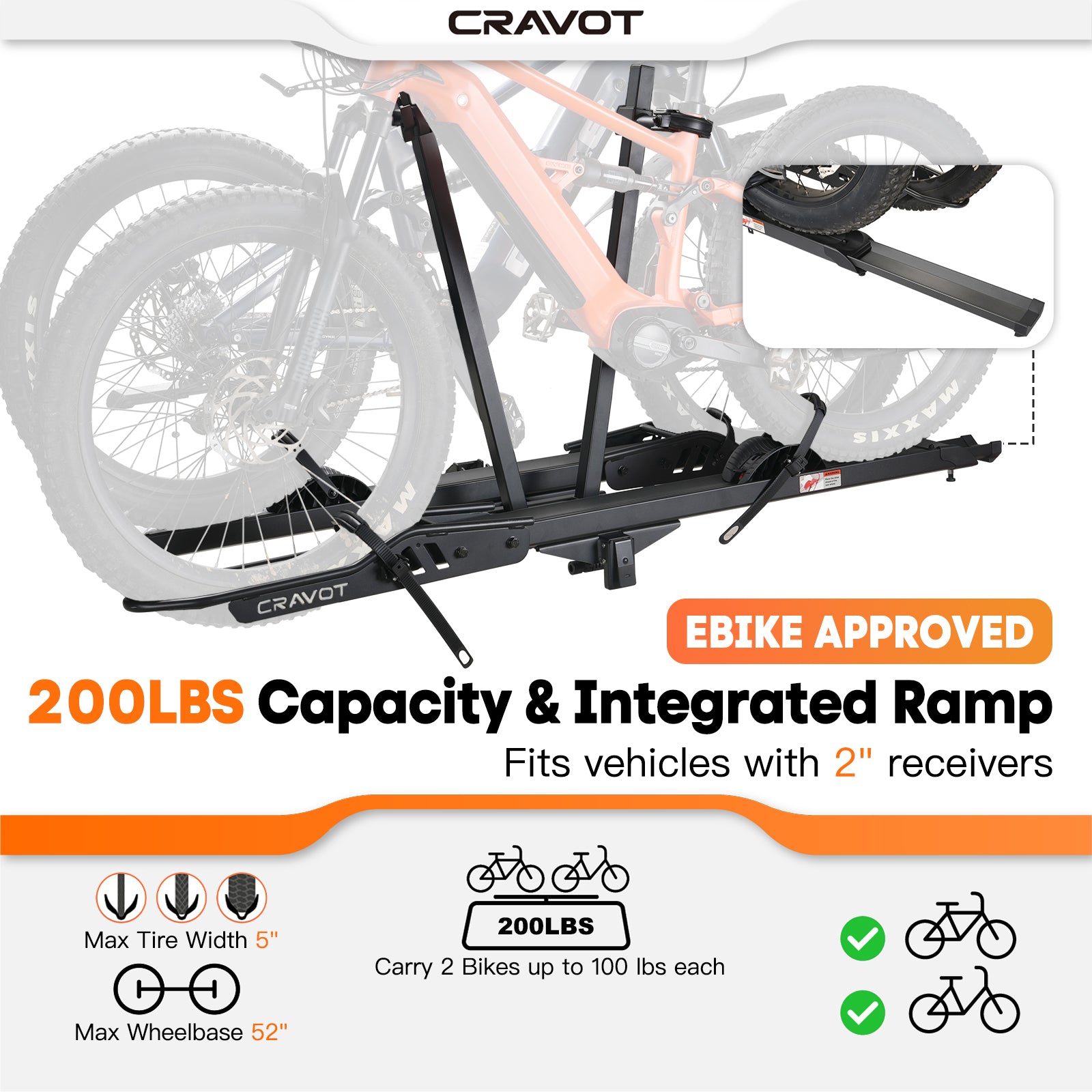 CRAVOT CyberRack R2 Hitch Bike Rack with Integrated Ramp