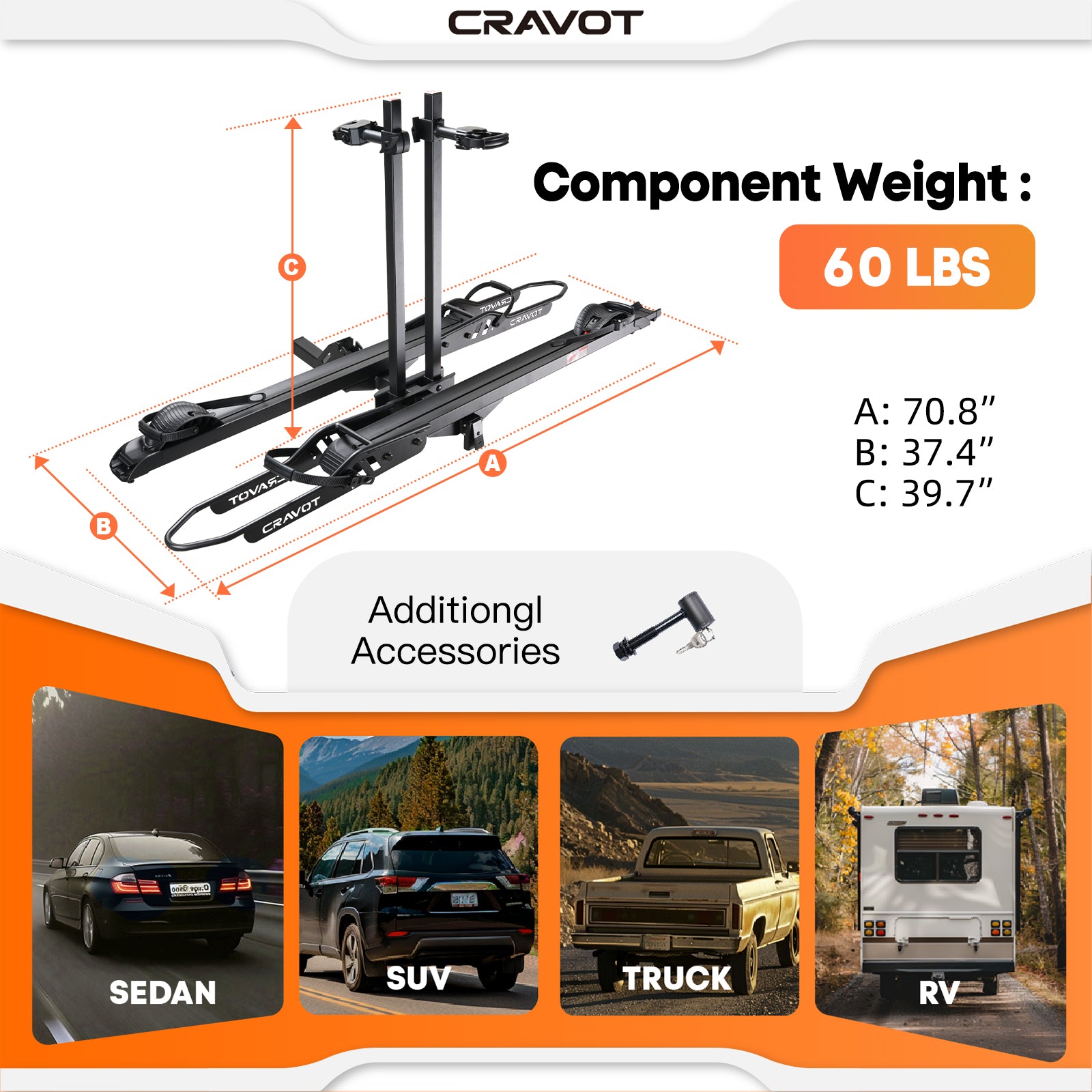 CRAVOT CyberRack R2 Hitch Bike Rack with Integrated Ramp